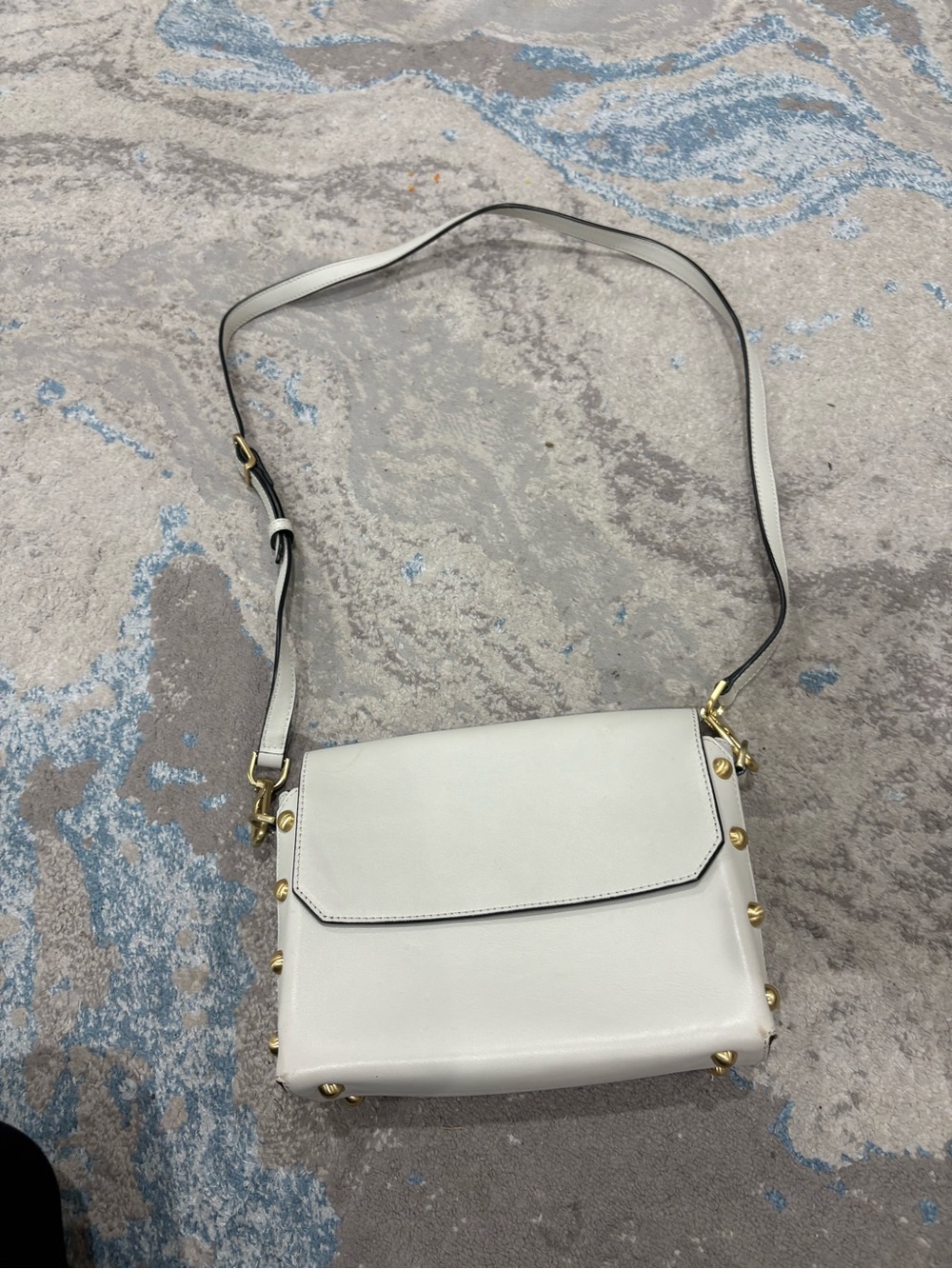 FLYNN leather White Stud-Accent Crossbody Bag